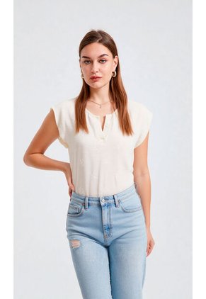 Blusa Para Mujer Manga Corta Beige Marca L&H Ref. 1F412687