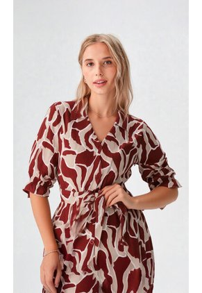 Vestido Para Mujer Manga Corta Terracota Marca L&H Ref. 1F417023