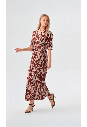 Vestido Para Mujer Manga Corta Terracota Marca L&H Ref. 1F417023