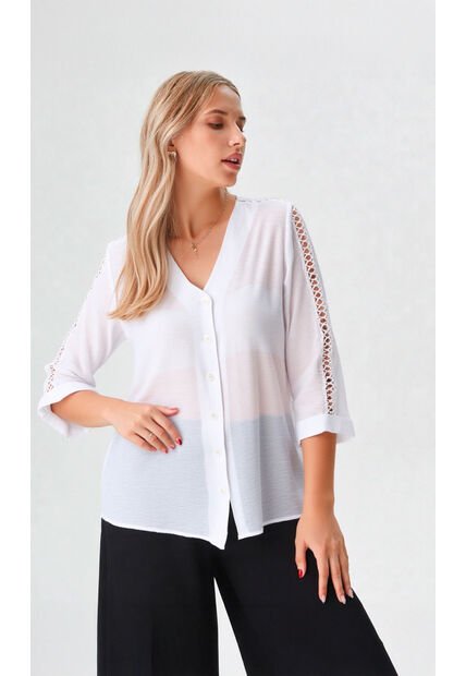 Blusa Para Mujer Manga 3/4 Blanco Marca L&H Ref. 1F412665