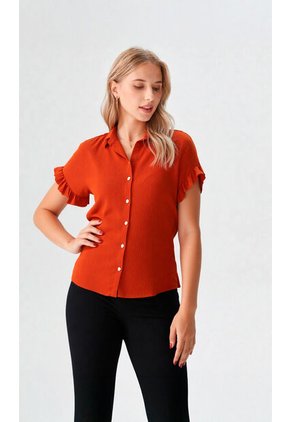 Blusa Para Mujer Manga Corta Terracota Marca L&H Ref. 1F412676