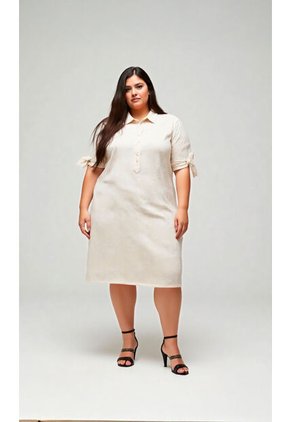 Vestido Para Mujer. Manga Corta Beige Marca L&H Ref. 1Y617019