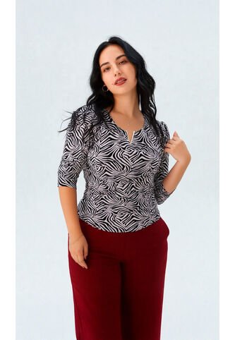 Camiseta Para Mujer Manga 3/4 Negro Marca L&H Ref. 1Y409022 L&H