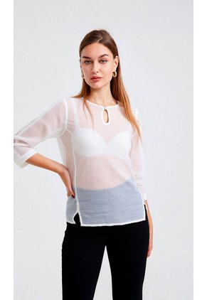 Blusa Para Mujer Manga 3/4 Blanco Marca L&H Ref. 5P412269