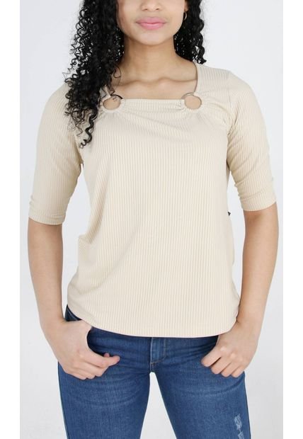 Camiseta Para Mujer Manga 3/4 Beige Marca L&H