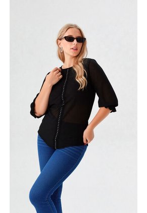 Blusa Para Mujer Manga 3/4 Negro Marca L&H Ref. 5P412274