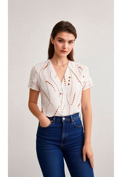 Blusa Para Mujer Manga Corta Blanco Marca L&H Ref. 5P412268