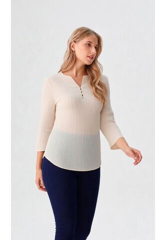 Blusa Para Mujer Manga 3/4 Beige Marca L&H Ref. 5P412273 L&H