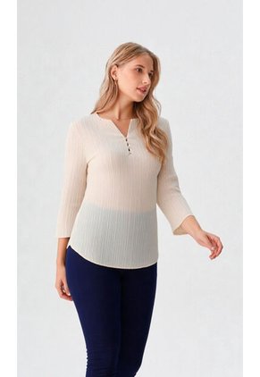 Blusa Para Mujer Manga 3/4 Beige Marca L&H Ref. 5P412273