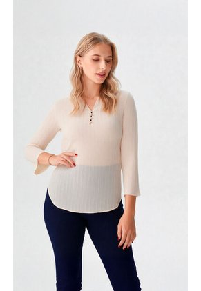 Blusa Para Mujer Manga 3/4 Beige Marca L&H Ref. 5P412273