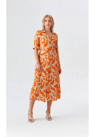 Vestido Para Mujer Manga Corta Naranja Marca L&H Ref. 1F417023 L&H