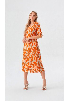 Vestido Para Mujer Manga Corta Naranja Marca L&H Ref. 1F417023