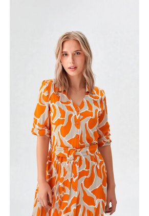 Vestido Para Mujer Manga Corta Naranja Marca L&H Ref. 1F417023