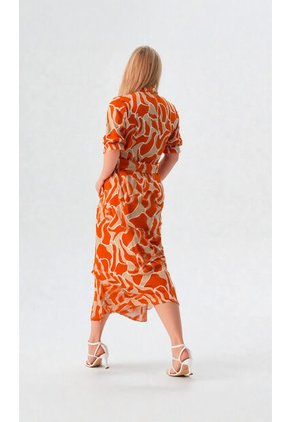 Vestido Para Mujer Manga Corta Naranja Marca L&H Ref. 1F417023