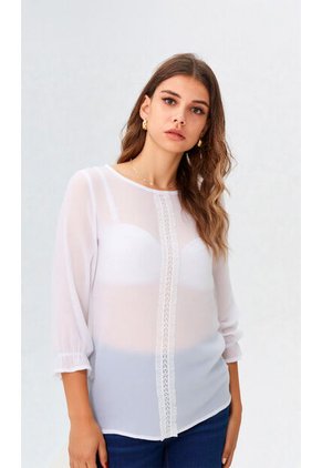 Blusa Para Mujer Manga 3/4 Blanco Marca L&H Ref. 5P412274