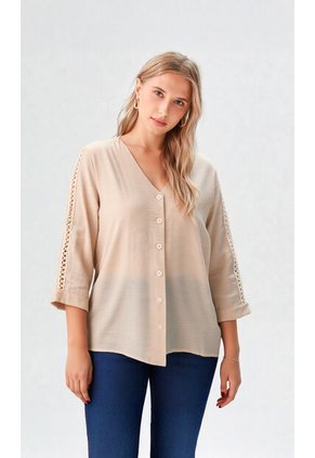 Blusa Para Mujer Manga 3/4 Beige Marca L&H Ref. 1F412665