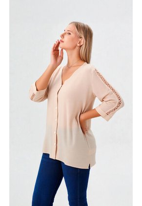 Blusa Para Mujer Manga 3/4 Beige Marca L&H Ref. 1F412665