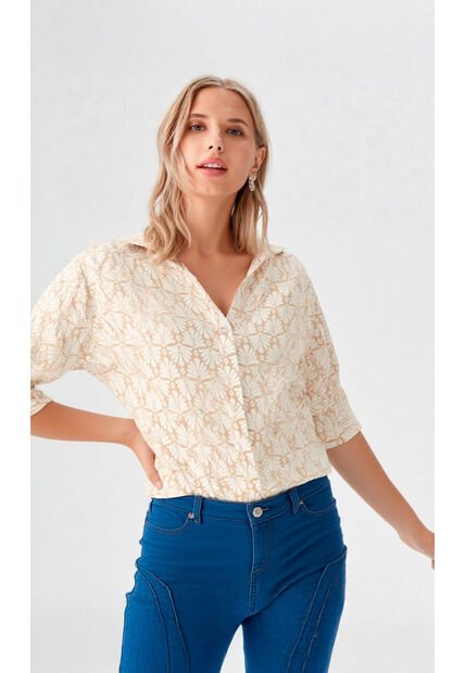 Blusa Para Mujer Manga 3/4 Beige Marca L&H