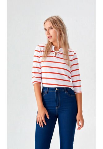 Camiseta Para Mujer Manga 3/4 Naranja Marca L&H L&H