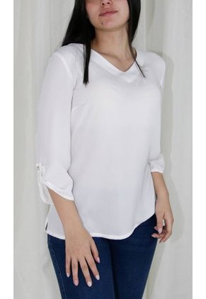 Blusa Para Mujer Manga 3/4 Blanco Marca L&H