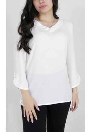 Blusa Para Mujer Manga 3/4 Blanco Marca L&H