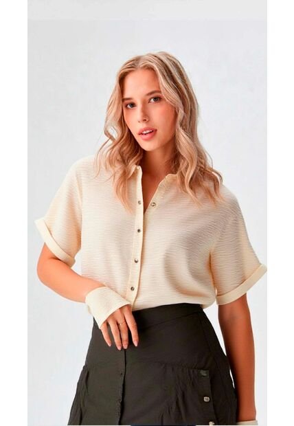 Blusa Para Mujer Manga Corta Beige Marca L&H Ref. 8E412049