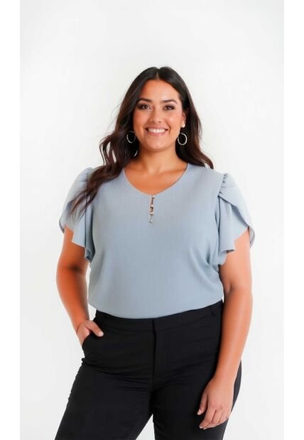 Blusa Para Mujer. Manga Corta Azul Claro Marca L&H Ref. 1F612239