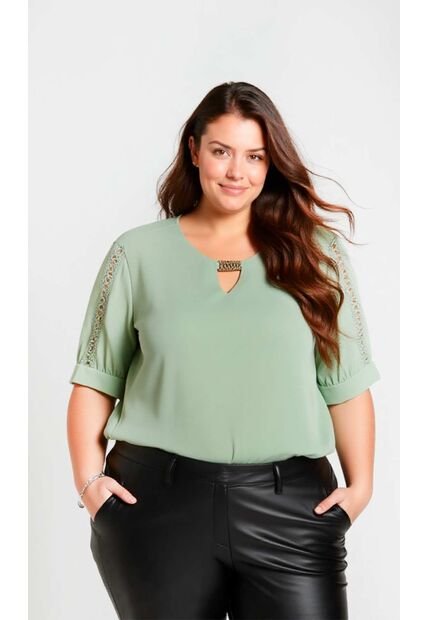 Blusa Para Mujer. Manga Corta Verde Marca L&H Ref. 5P612103