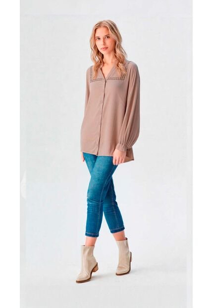 Blusa Para Mujer Manga 3/4 Beige Marca L&H Ref. 5P412283
