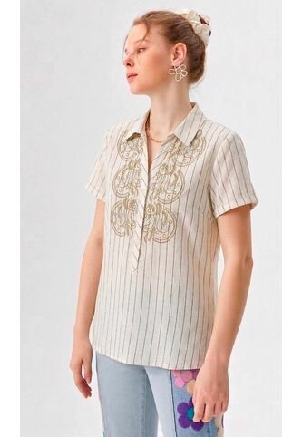 Blusa Para Mujer Manga Corta Beige Marca L&H Ref. 1F412721 L&H