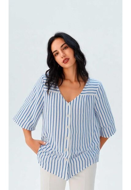 Blusa Para Mujer Manga 3/4 Azul Marca L&H Ref. 1F412720