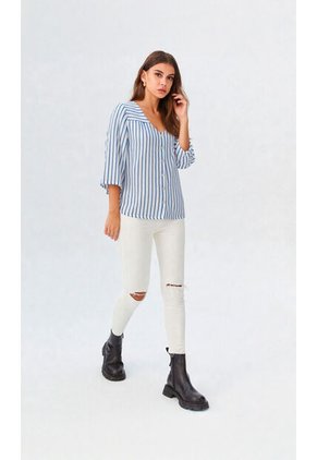 Blusa Para Mujer Manga 3/4 Azul Marca L&H Ref. 1F412720