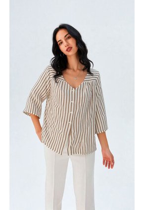 Blusa Para Mujer Manga 3/4 Cafe Marca L&H Ref. 1F412720