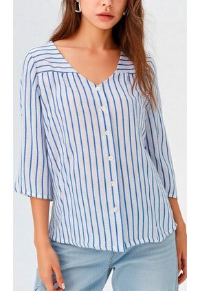 Blusa Para Mujer Manga 3/4 Azul Marca L&H Ref. 1F412720
