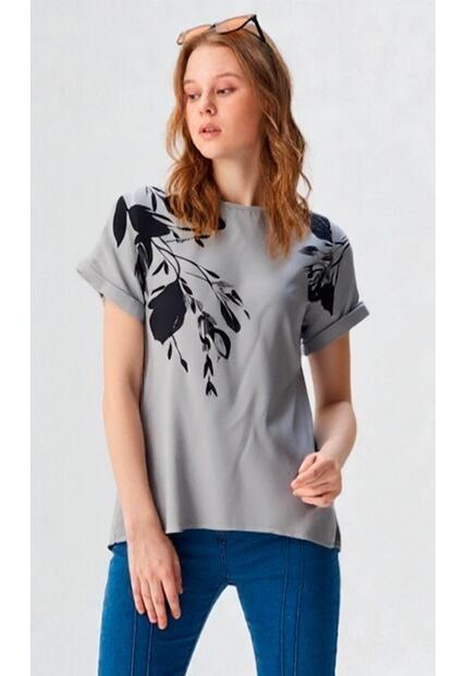 Blusa Para Mujer Manga Corta Gris Claro Marca L&H Ref. 1F412700