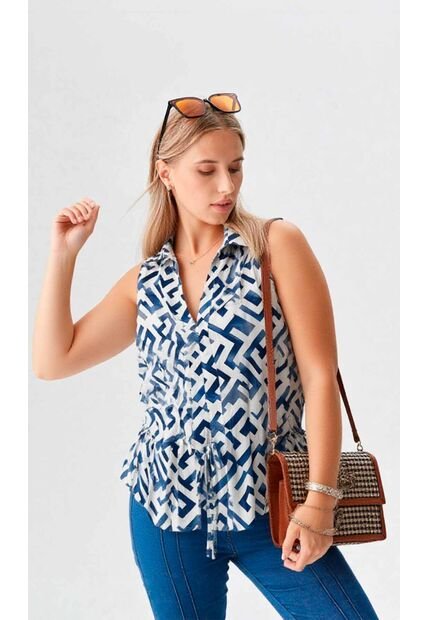 Blusa Para Mujer Manga Sisa Azul Marca L&H Ref. 1F412716