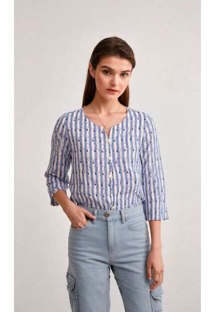 Blusa Para Mujer Manga 3/4 Azul Marca L&H