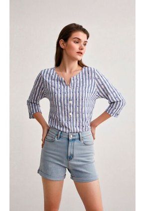 Blusa Para Mujer Manga 3/4 Azul Marca L&H