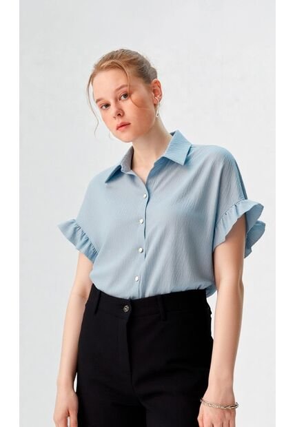 Blusa Para Mujer Manga Corta Azul Marca L&H Ref. 1F412676