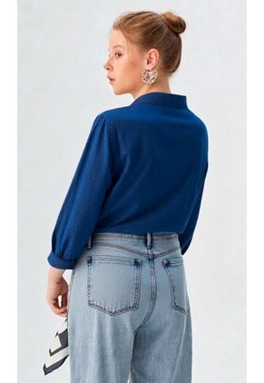 Blusa Para Mujer Manga 3/4 Azul Indigo Marca L&H Ref. 3K412145