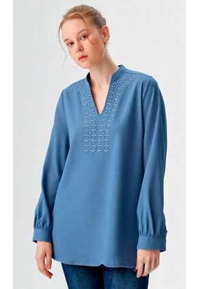Blusa Para Mujer Manga 3/4 Azul Indigo Marca L&H Ref. 3K412145
