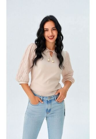 Blusa Para Mujer Manga 3/4 Beige Marca L&H L&H