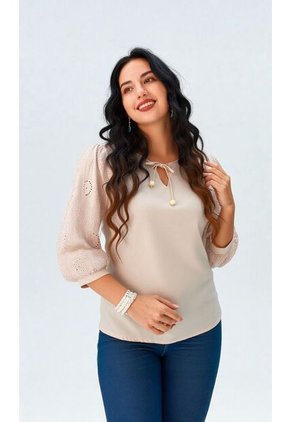 Blusa Para Mujer Manga 3/4 Beige Marca L&H