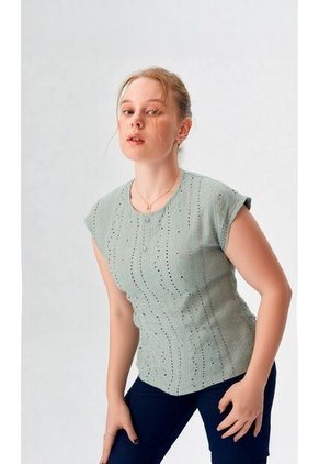 Blusa Para Mujer Manga Corta Verde Marca L&H Ref. 1F412686