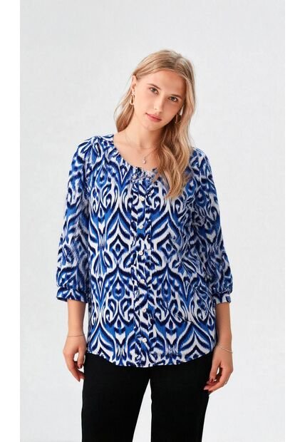 Blusa Para Mujer Manga 3/4 Azul Marca L&H Ref. 1F412690
