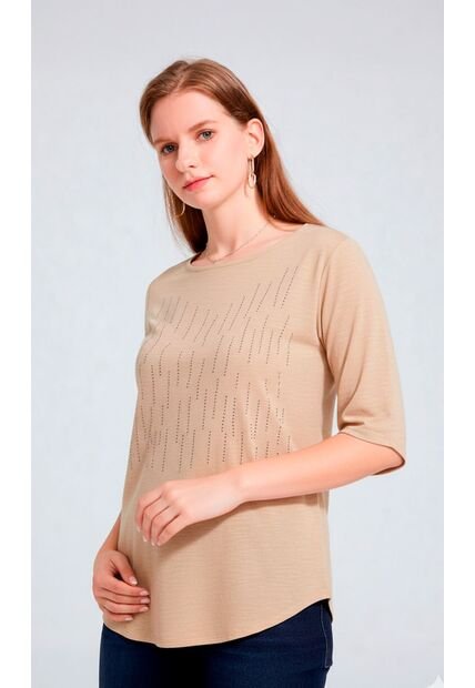 Blusa Para Mujer Manga Corta Beige Marca L&H Ref. 8E412048