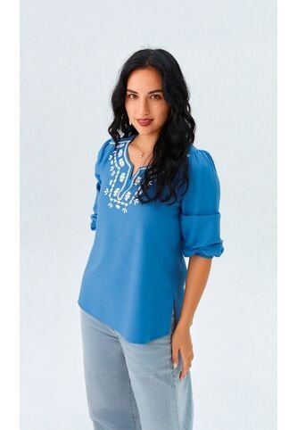 Blusa Para Mujer Manga 3/4 Azul Marca L&H Ref. 1F412694 L&H