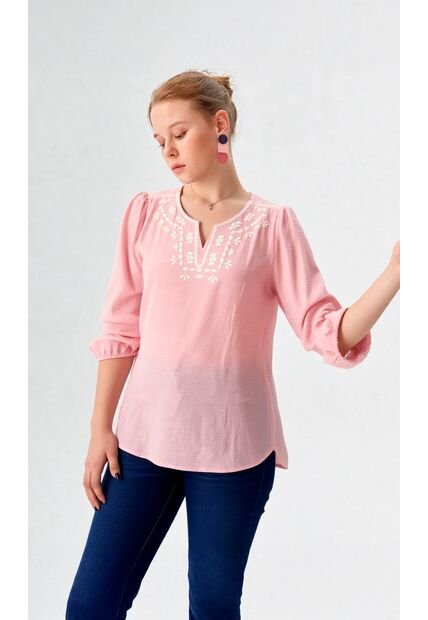 Blusa Para Mujer Manga 3/4 Rosado Marca L&H Ref. 1F412694