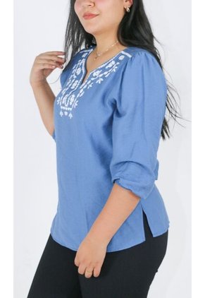Blusa Para Mujer Manga 3/4 Azul Marca L&H Ref. 1F412694