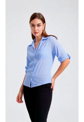 Blusa Para Mujer Manga Corta Azul Marca L&H Ref. 2J412265